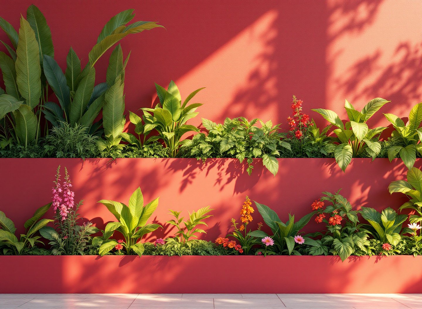 Jardim vertical em parede de tijolos