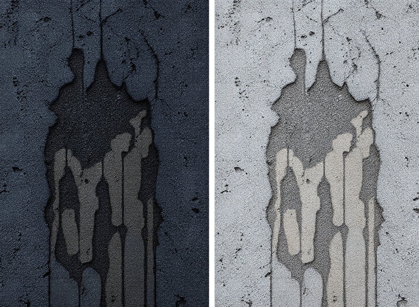 Comparação de buraco na parede antes e depois do reparo.
